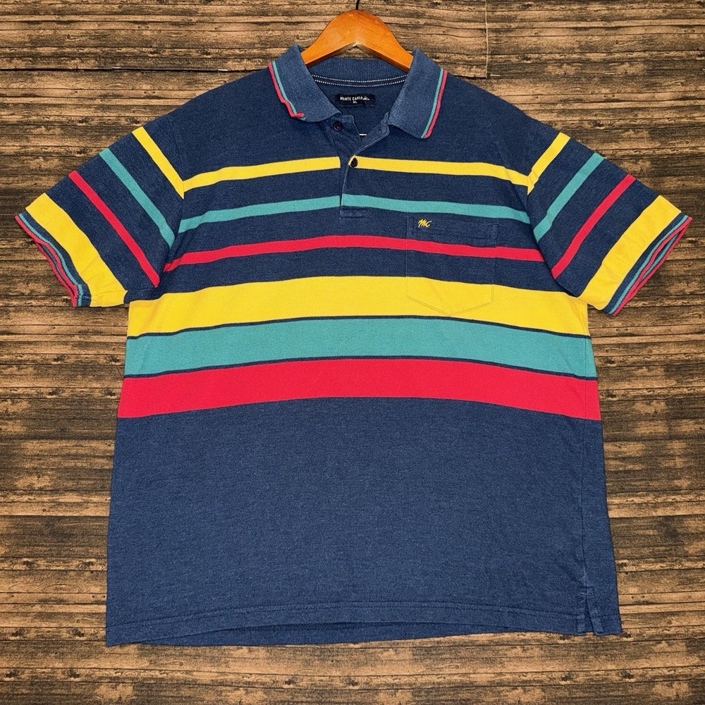 Vintage Monte Carlo Authentic Clothing Polo Shirt Blue Red Yellow Size XL